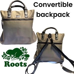 RARE: Roots 73 Olive green & black convertible tote to backpack